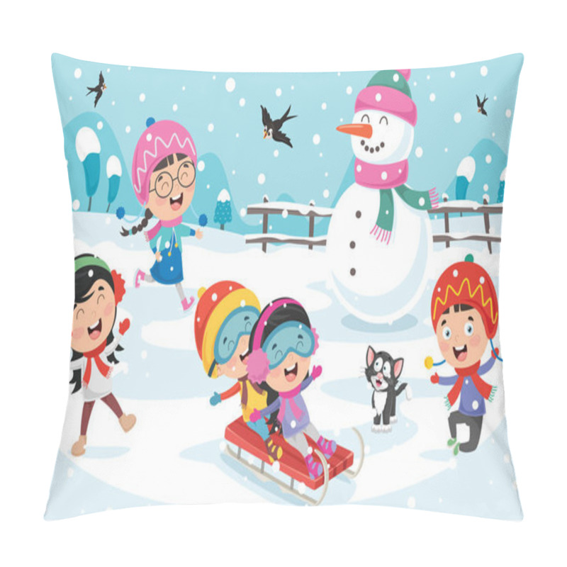 Personality  Children Playing Outside In Winter Pillow Covers