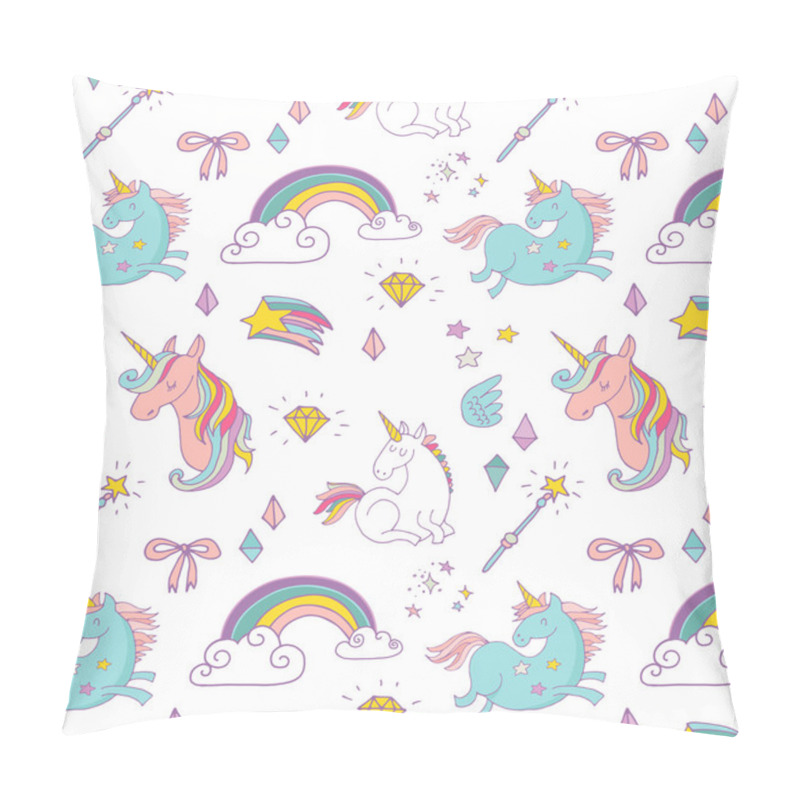 Personality  Magic Hand Drawn Pattern - Unicorn, Rainbow And Fairy Wings Pillow Covers