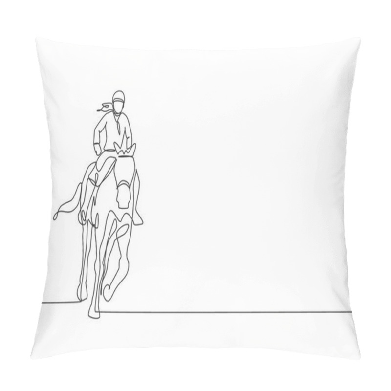 Personality  One Single Line Drawing Of Young Horse Rider Woman Performing Dressage Test Vector Graphic Illustration. Equestrian Sport Show Competition Concept. Modern Continuous Line Draw Design Pillow Covers