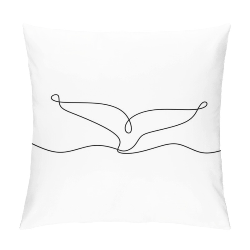 Personality  Whale's Tail One Line Drawing Isolated On White Background. Big Fish Mammal Animal In The Sea On The Wave. Wildlife Concept. Hand Drawn Minimalism Style. Vector Sketch Illustration Pillow Covers