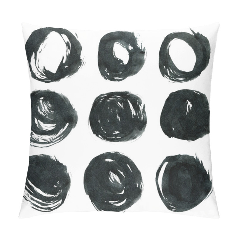 Personality  Black Ink Round Shapes Isolated On White Background. Pillow Covers