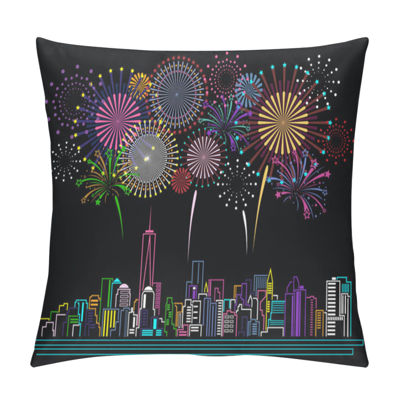 Personality  Cityscape Building Line Art And Firework Design Pillow Covers