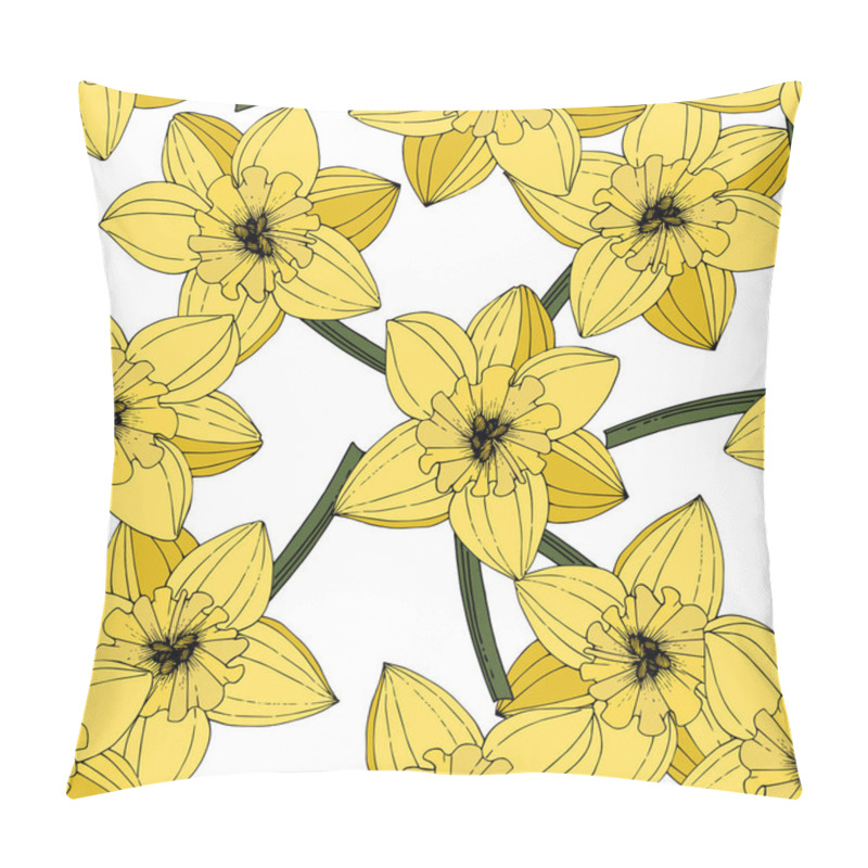 Personality  Vector Narcissus Flowers. Yellow Engraved Ink Art. Seamless Pattern. Fabric Wallpaper Print Texture On White Background. Pillow Covers