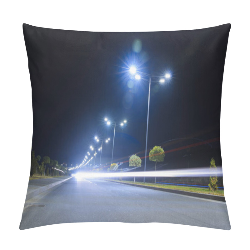 Personality  Road At Night. View On Highway Speed Concept. Pillow Covers