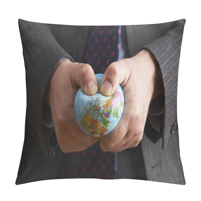 Personality  Businessman Squeezing Globe Over Europe And Africa Pillow Covers