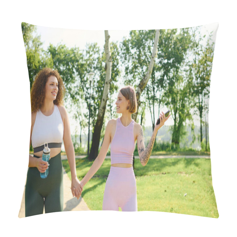 Personality  A Happy Couple Strolls Through A Green Park, Sharing Smiles And Laughter. Pillow Covers