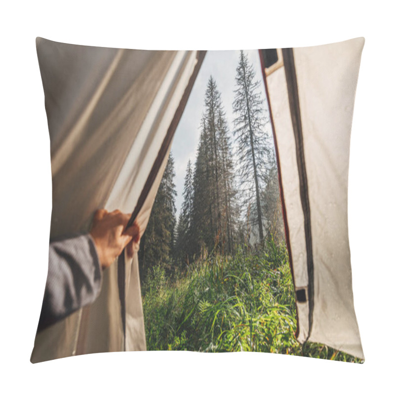 Personality  View From A Tourist Tent On A Hike, Outdoor Recreation, Morning On A Hike Pillow Covers