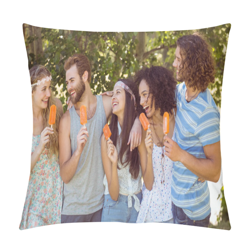 Personality  Hipster Friends Enjoying Ice Lollies Pillow Covers