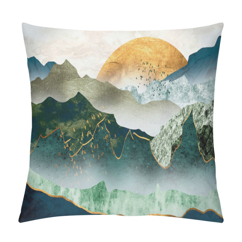 Personality  The Green Golden Mountains By Sunset Pillow Covers