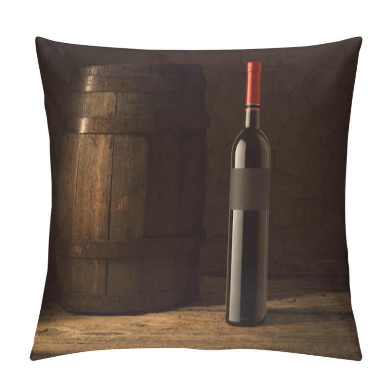 Personality  Still Life With Wine Bottles, Glasses And Oak Barrels. Pillow Covers