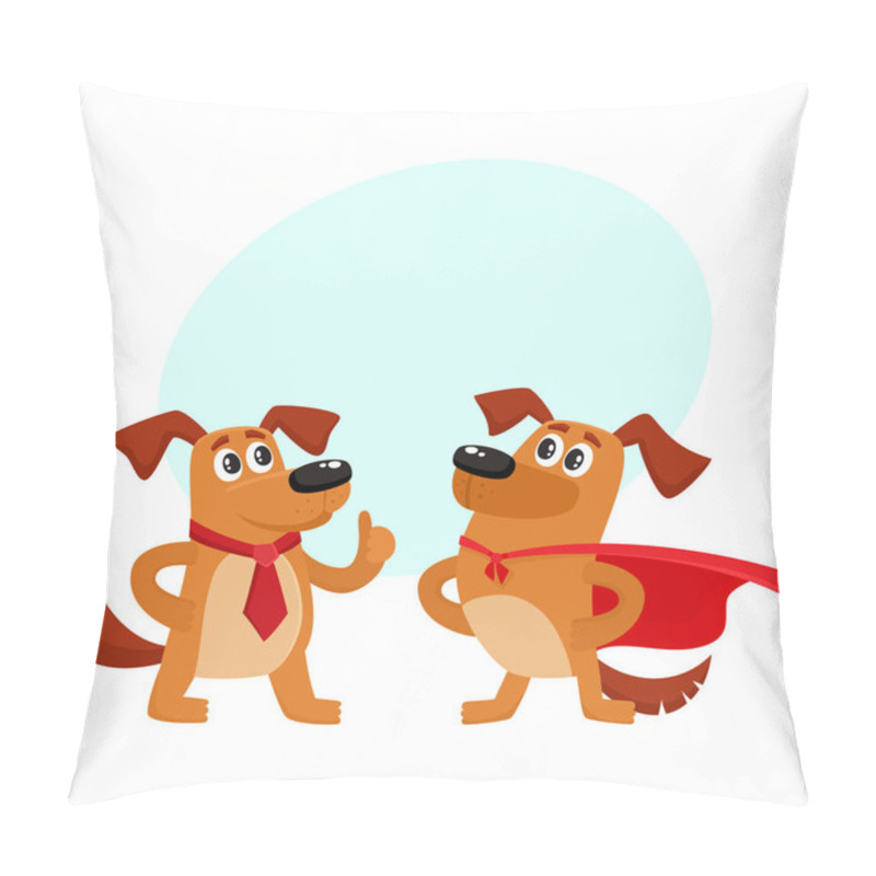 Personality  Two Dog Characters, In Superhero Cape, Thumb Up Pillow Covers