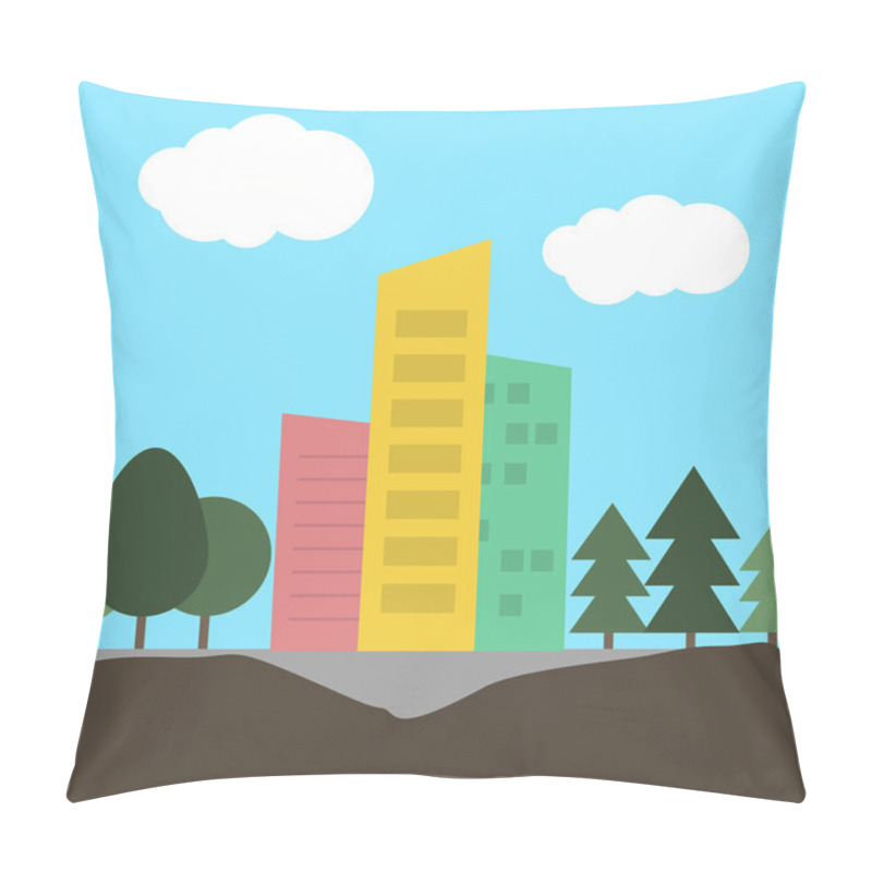 Personality  Flat Buildings With Trees And Clouds Pillow Covers