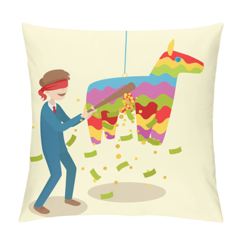 Personality  Businessman Breaks The Pinata Cartoon Vector Pillow Covers