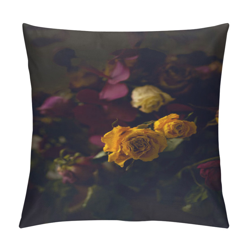 Personality  Bouquet Of Dried Flowers In Dark Moody Tones. Closeup View, Portrait Orientation Pillow Covers