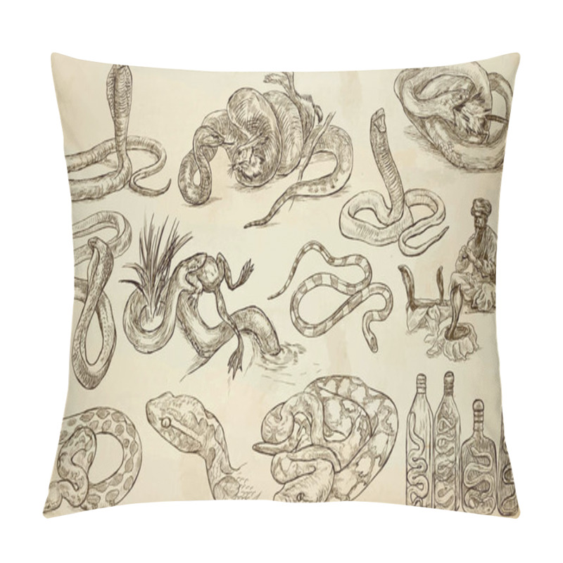 Personality  SNAKES - An Hand Drawn Vector Pack, Line Art Pillow Covers