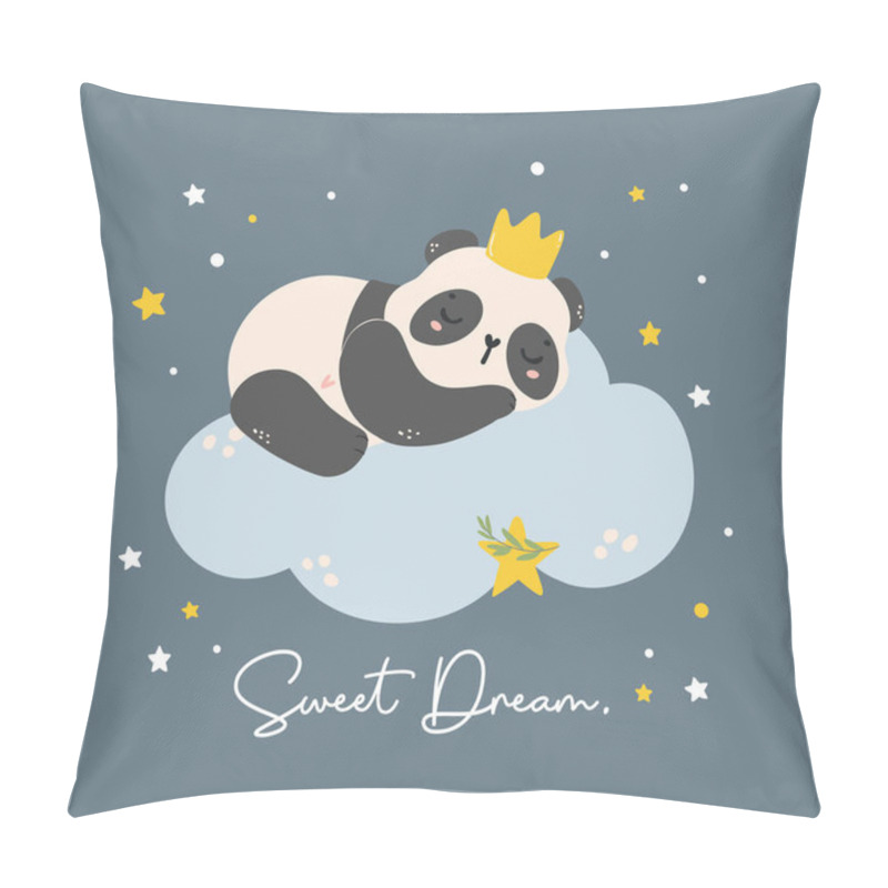 Personality  Adorable Cartoon Panda Nursery Art. Cute Hand Drawn Illustration Of A Baby Panda Sleeping On A Ccloud, Perfect For Baby Shower Themes. Pillow Covers