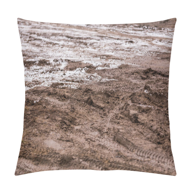 Personality  Dirty Mud Road Background At Winter With Selective Focus And Blur Pillow Covers