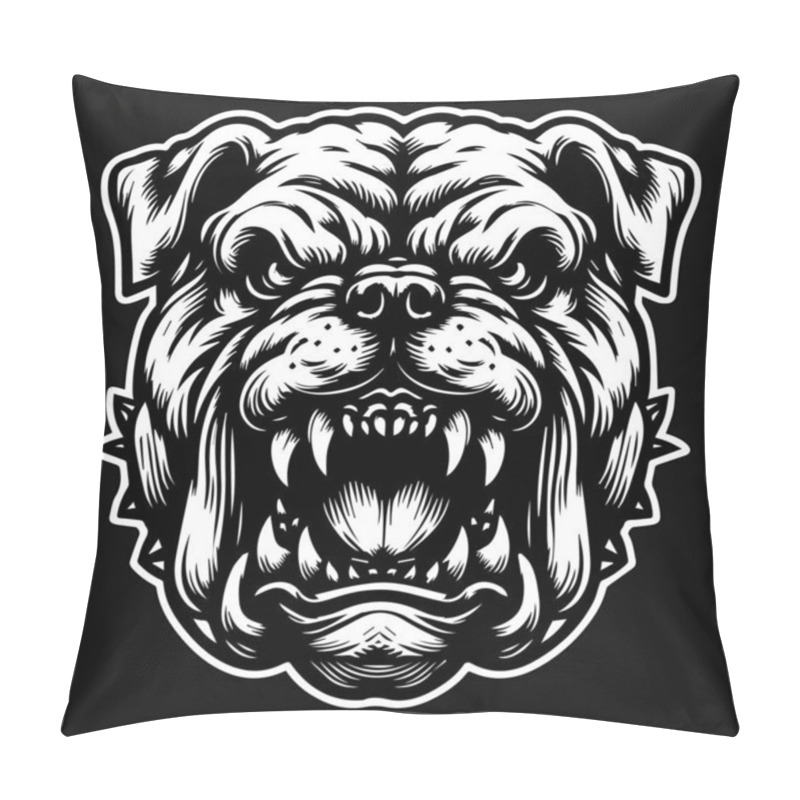 Personality  Dark Art Vicious Angry Beast Bulldog Head With Sharp Teeth Black And White Illustration Pillow Covers