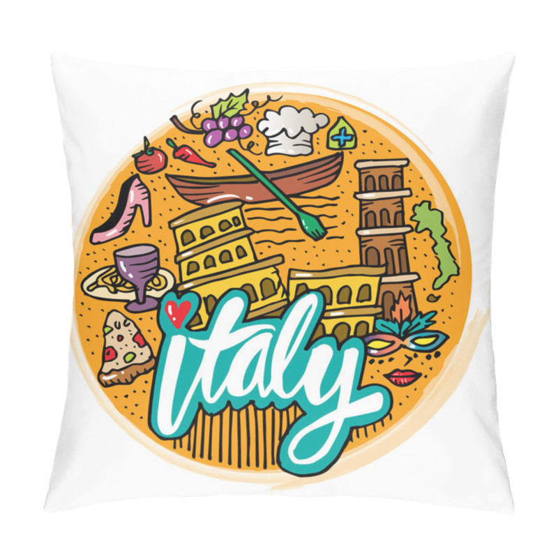 Personality  Italian Symbols In Circle Background. Hand Drawing Illustration. Pillow Covers