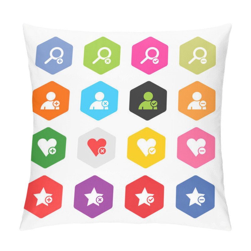 Personality  Loupe, User Profile, Star, Heart, Plus, Delete, Check Mark, Minus Sign. Pillow Covers