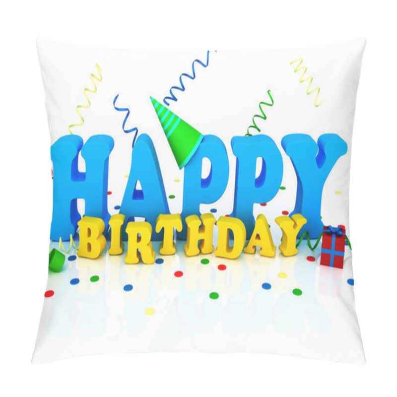 Personality  Happy Birthday Illustration With Streamers ,birthday Hat , Present And Confetti . Pillow Covers