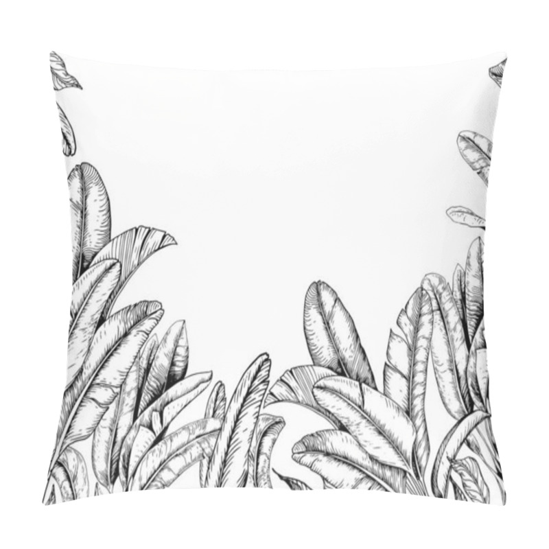 Personality  Tropical Card With Banana Leaves. Black And White. Hand Drawn Vector Illustration. Pillow Covers