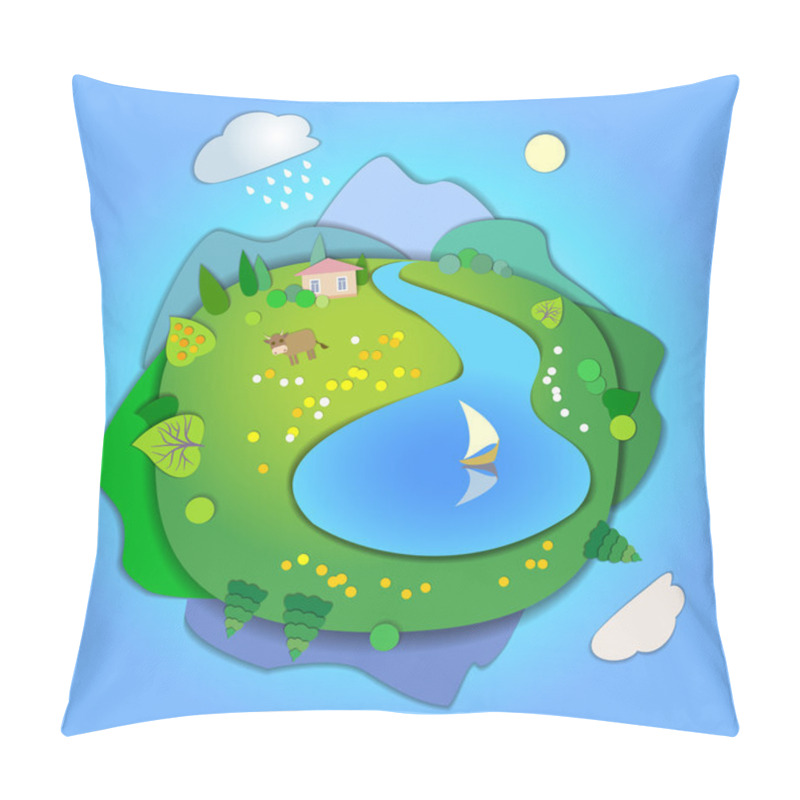 Personality  Flat Landscape Template Illustration With Smooth Vector Shadows.Concept Of Life Cycle In Nature,scene In Four Different Seasons Of The Year.Summer Time Pillow Covers