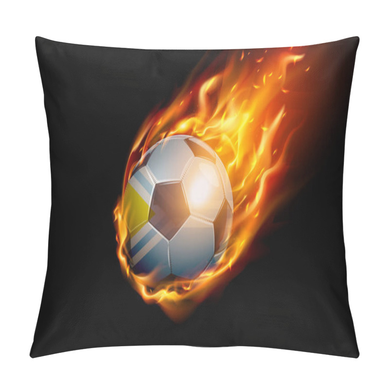 Personality  Tuva Flag With Fire Football Realistic Design Isolated On Black Background. Vector Illustration Pillow Covers