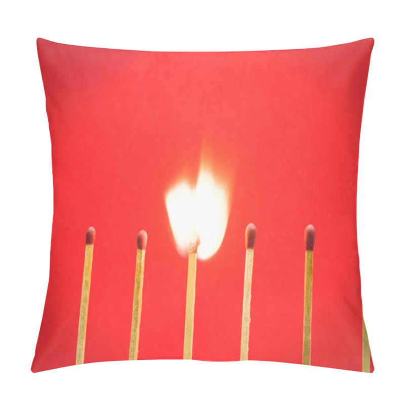 Personality  Burned Match Setting On Red Background For Ideas And Inspiration Pillow Covers