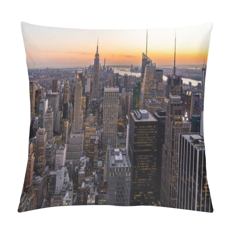 Personality  New York Skyline Manhatten Cityscape Empire State Building From Top Of The Rock Sunset Pillow Covers