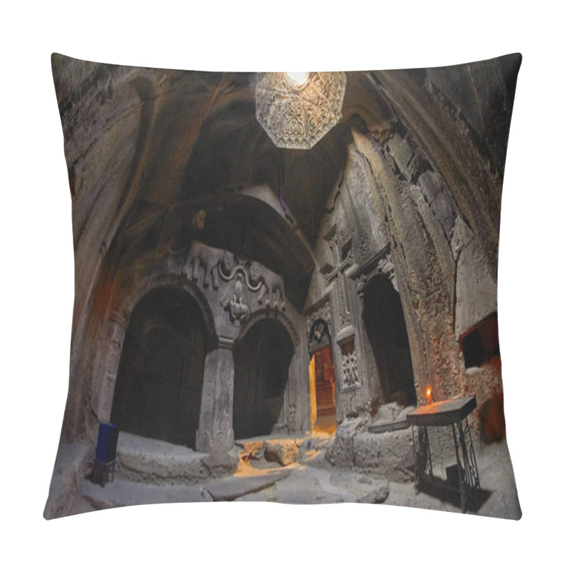 Personality  GEGHARD MONASTERY, ARMENIA - AUGUST 04, 2017: Geghard Monastery  Pillow Covers