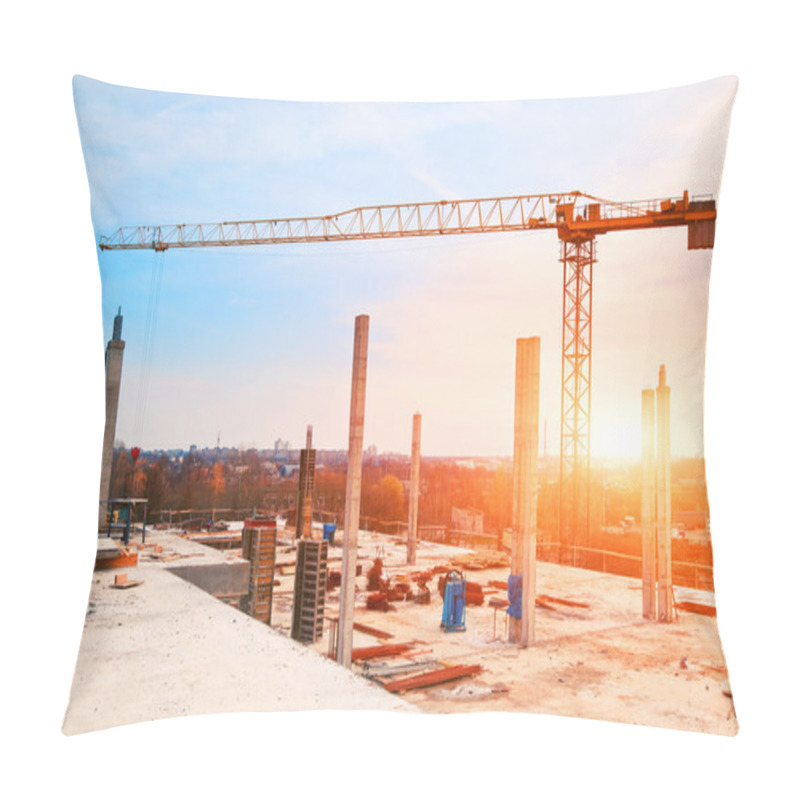 Personality  Tower Crane At Construction Site In Morning Sunlight Pillow Covers