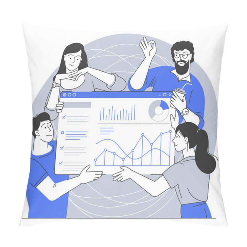 Personality  Teamwork Business Collection. Workflow And Business Process Concept. People Launching Startup. Flat Vector Illustration. Pillow Covers