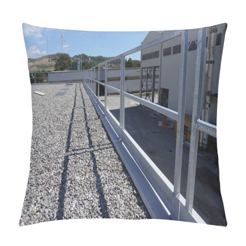 Personality  Industrial Fence Used As A Roof Parapet. Minimalist Design With Safety Elements. Durability Of Materials, Stability Of Construction And Compliance With Safety Standards. Corrosion Resistance Pillow Covers