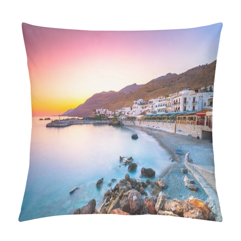 Personality  The Small Traditional Village Of Chora Sfakion, Sfakia, Chania, Crete, Greece. Pillow Covers