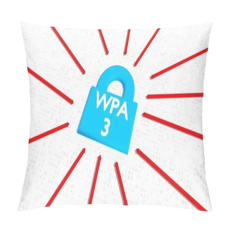 Personality  Blue Padlock With The White Word Wpa3 And Red Arrows Pillow Covers