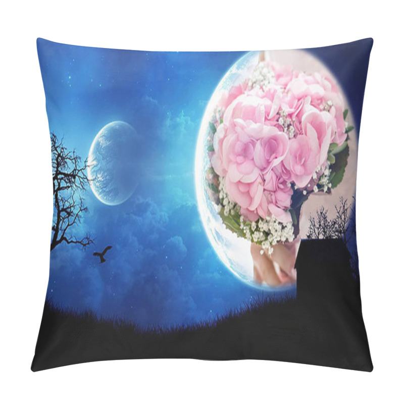 Personality  Blue Night With Moon, Clouds, Stars And Planet Combined With Picture. Pillow Covers