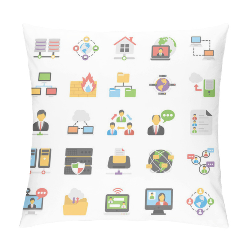 Personality  Cloud Computing Flat Vector Icons Set 5 Pillow Covers