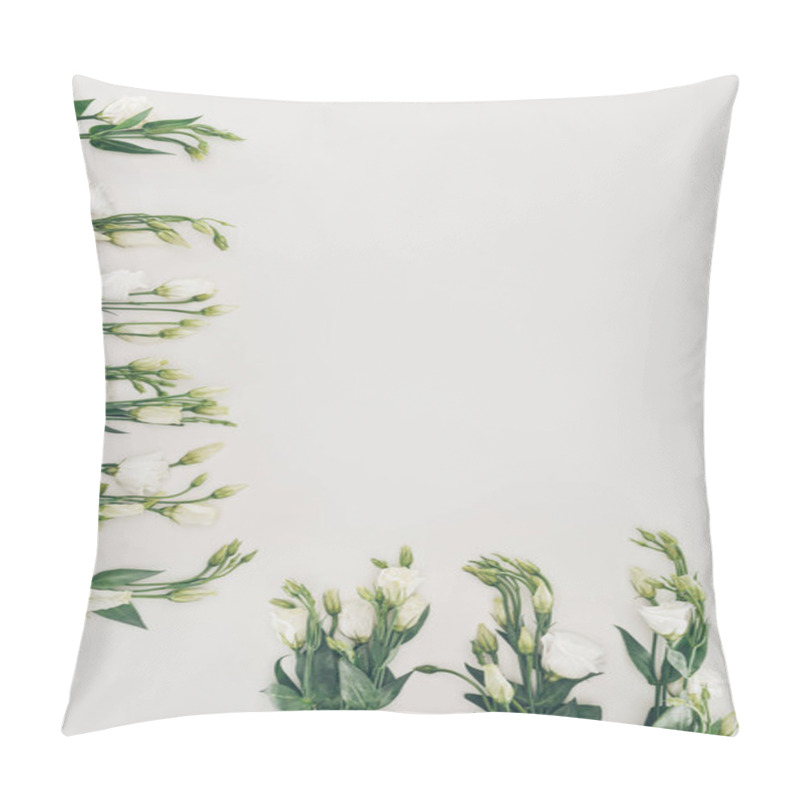 Personality  Beautiful White Eustoma Flowers On Grey Background Pillow Covers