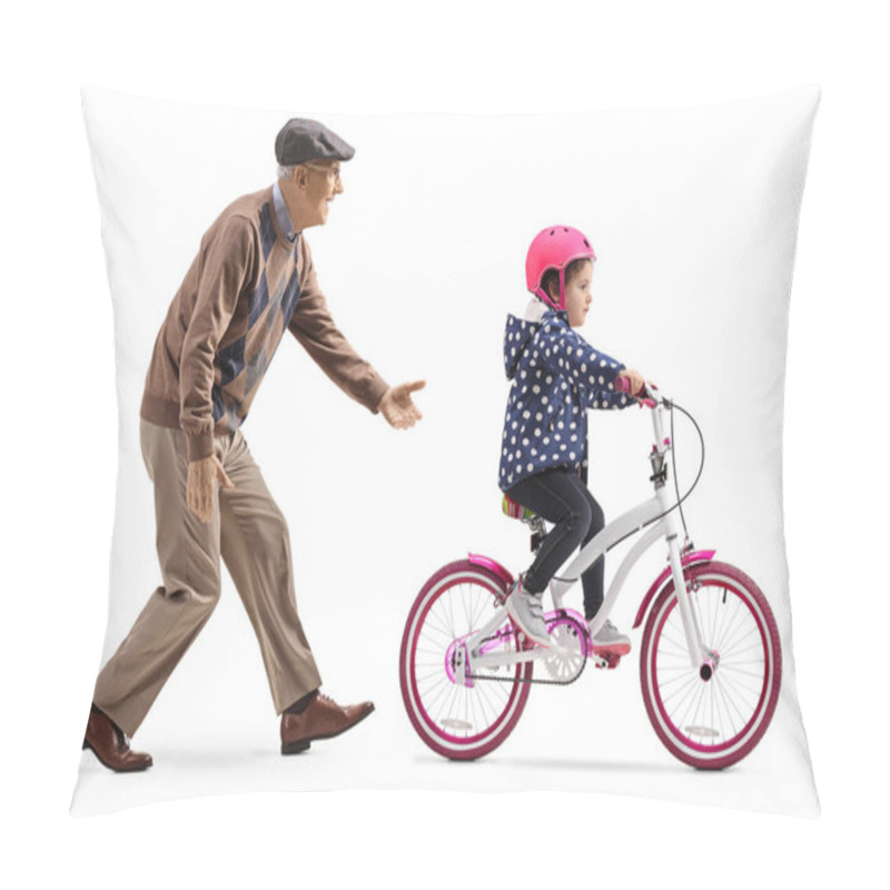 Personality  Grandfather Teaching A Granddaughter To Ride A Bicycle Pillow Covers