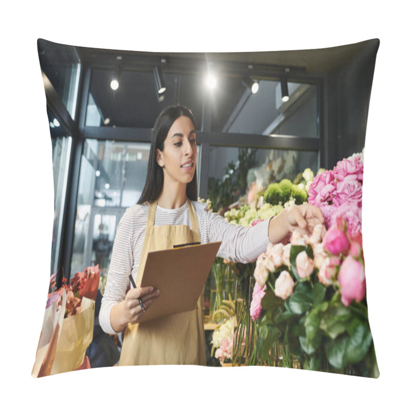 Personality  A Skilled Florist Tends To Blooming Flowers While Managing Her Small Business Creatively. Pillow Covers