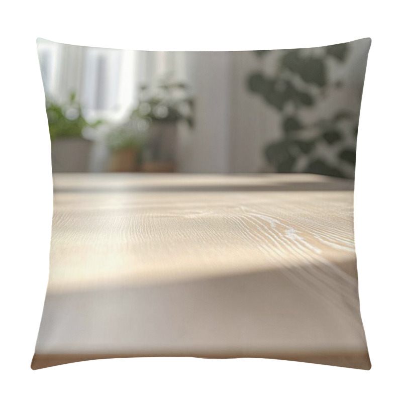 Personality  Close-up Of A Wooden Table With Plants Softly Blurred In The Background. Pillow Covers