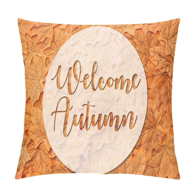 Personality  Top View Of Golden Autumnal Leaves Near Welcome Autumn Lettering  Pillow Covers