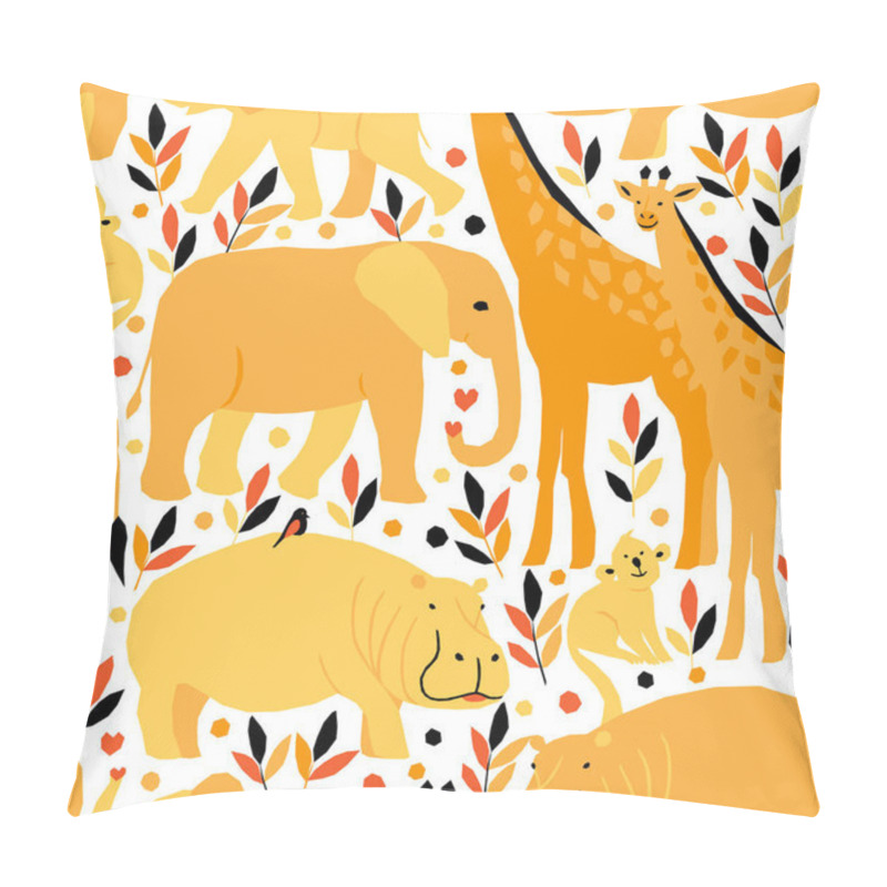 Personality  Seamless Pattern With Wild Animals In Geometric Style. Vector Illustration With African Safari. Kids Fashion Fabric Design. Pillow Covers