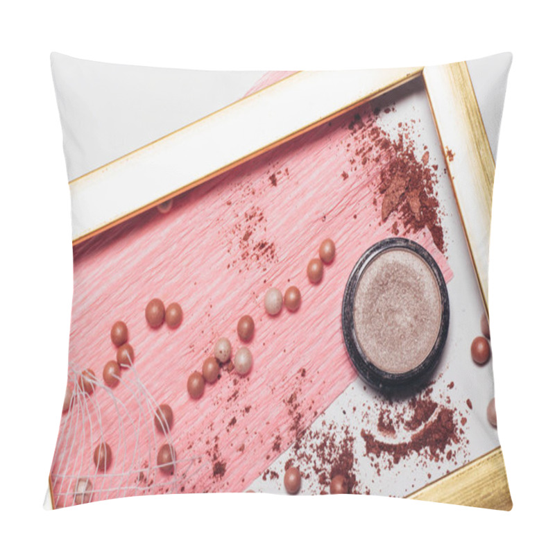 Personality  Cosmetics. Scattered Shadows, Applicator, Balls Of Blush  In A Gold Frame. Abstraction Pillow Covers