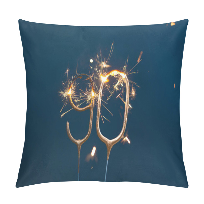 Personality  90 Years Celebration Festive Background Made With Bengal Fires In The Form Of Number Ninety. Pillow Covers