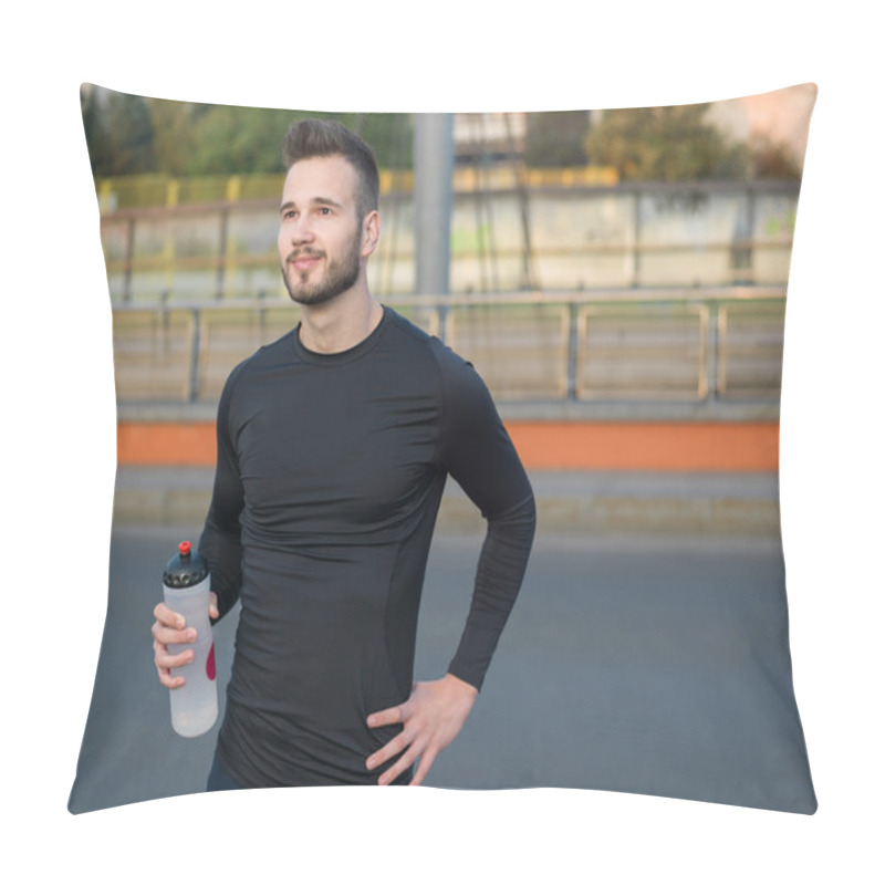 Personality  Man Drinking Water In Urban Park Pillow Covers