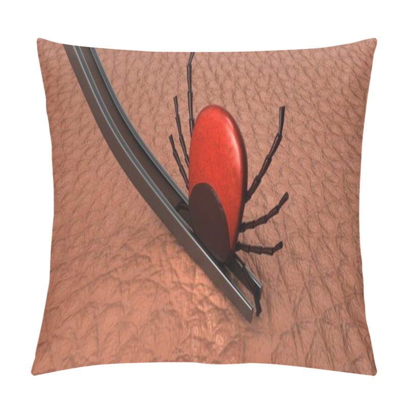 Personality  How To Remove A Tick. The Correct Way Using Forceps. 3D-rendering. Pillow Covers