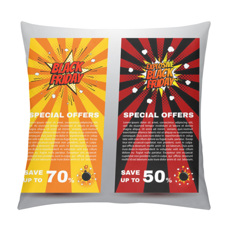 Personality  Pop Art Comic Black Friday Sale Discount Promotion Banners Vector Illustration Pillow Covers