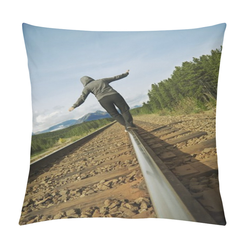 Personality  Woman Walking On Railroad Track Pillow Covers